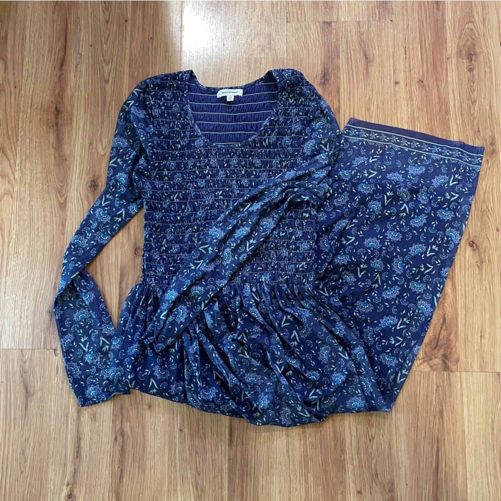 Blue Floral Long Sleeve Dress